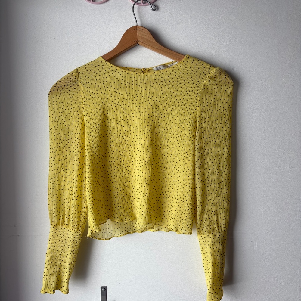 Zara Yellow Polka Dot Long-Sleeve Blouse